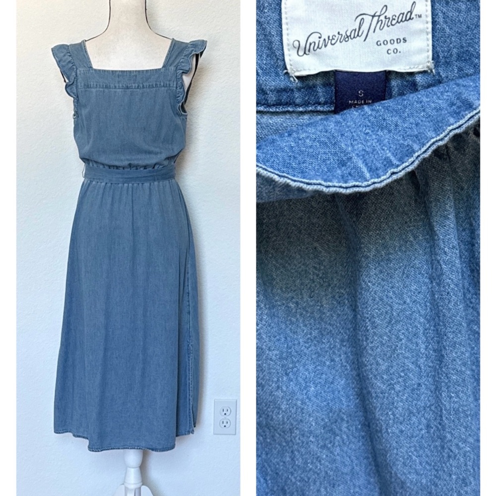 *SOLD* EUC Size S Denim Maxi Dress with Ruffled Cap Sleeves - Picture 5 of 9
